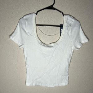 White Fitted Crop Top Short Sleeves